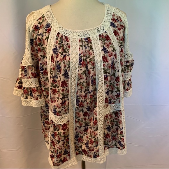 Anthro Blue Tassel Maylou Open-Shoulder Blouse - Picture 6 of 11